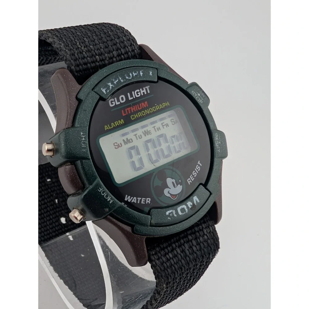 Vtg 1990's Disney MICKEY MOUSE Explorer Glo Light Digital Watch- New Battery‎